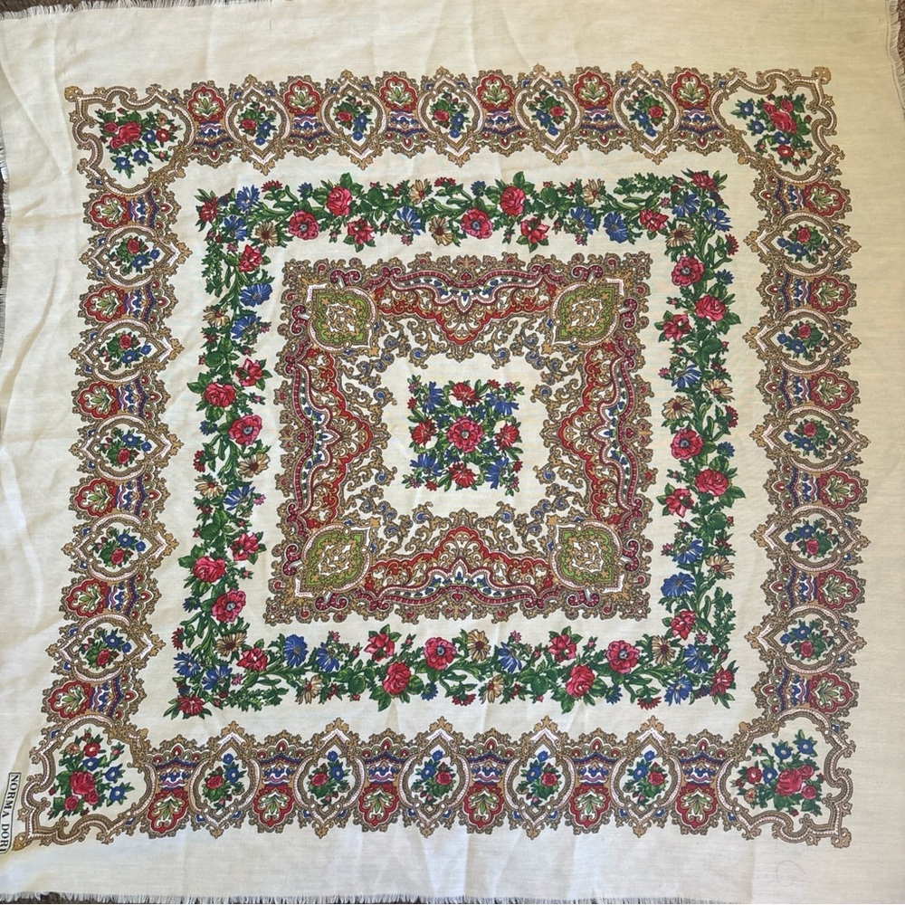 Norma Dori Extra Large Cotton Floral Wrap Scarf Paisley Botanical